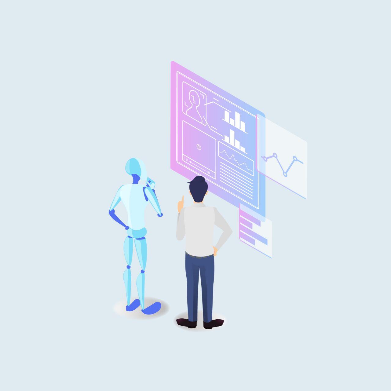 熟練技術者や社員の代わりとなるAIのイメージ